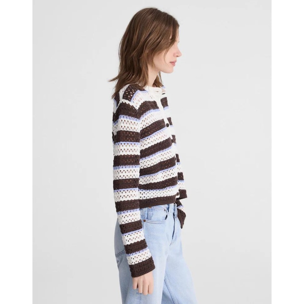 Madewell‎ Women Crochet Open Stitch Fisherman Cardigan Ivory Brown blue XL  NwT - Picture 2 of 5